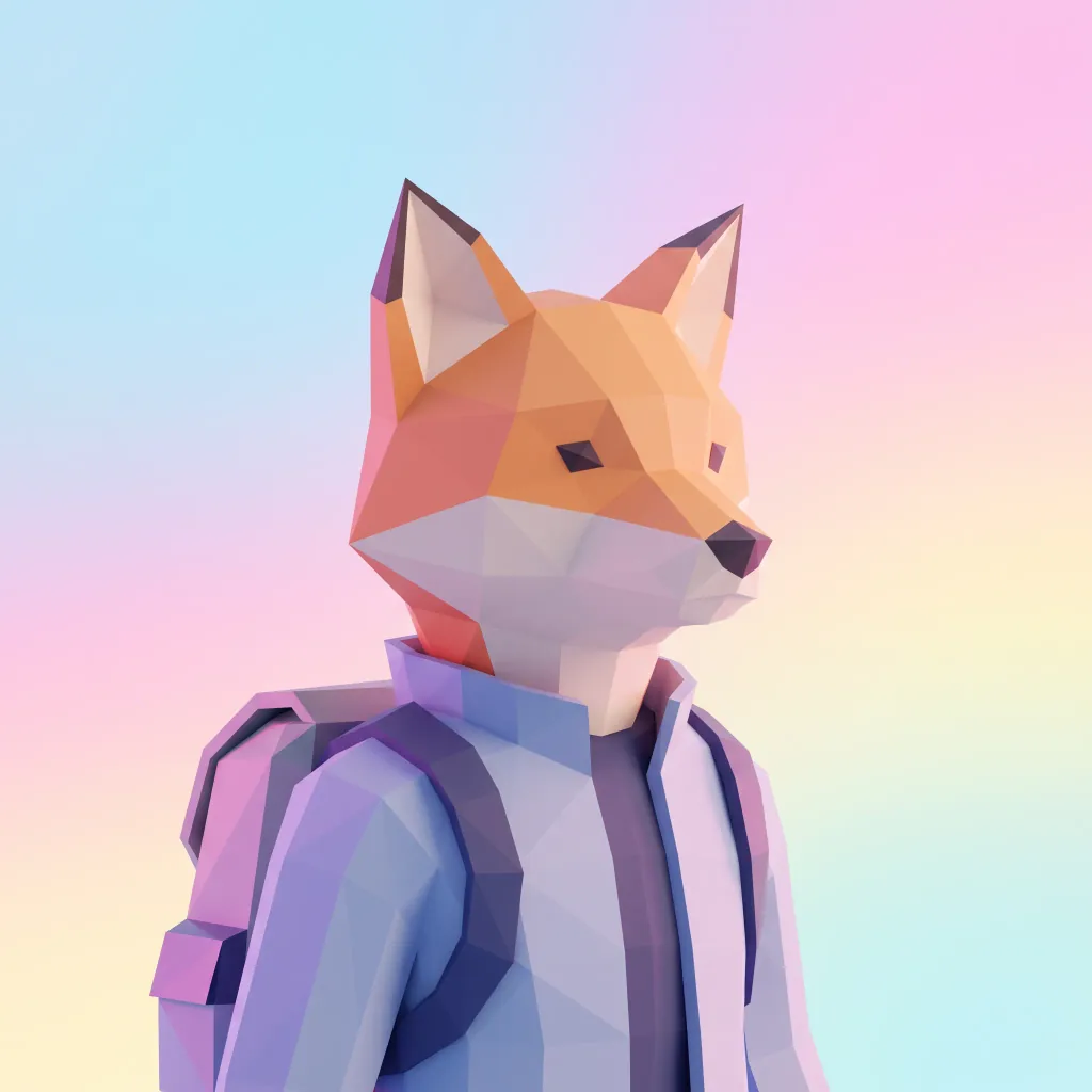 Awatar w stylu renderu 3D low-poly, miękkie światło studyjne, minimalistyczne pastelowe tło, nowoczesny wygląd zdjęcia profilowego