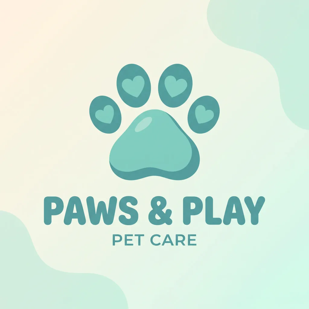Un logo divertido para una marca de mascotas: un símbolo redondeado de huella en verde azulado, sobre fondo suave.
