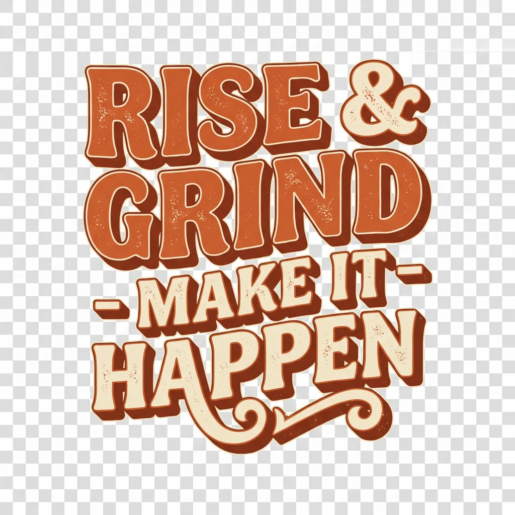 A bold typographic t-shirt print with a motivational slogan in retro lettering: two-color palette, isolated on a transparent background.