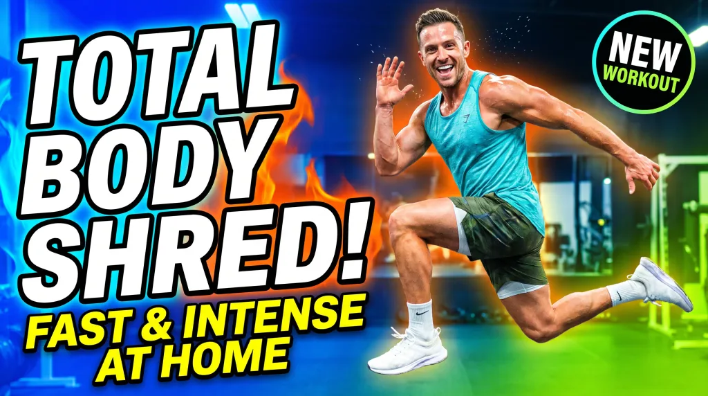 Ein Fitness-Thumbnail: ein dynamisches, energiegeladenes Motiv, helle kontrastreiche Farben, Platz für prägnanten Text, motivierend, 16:9.